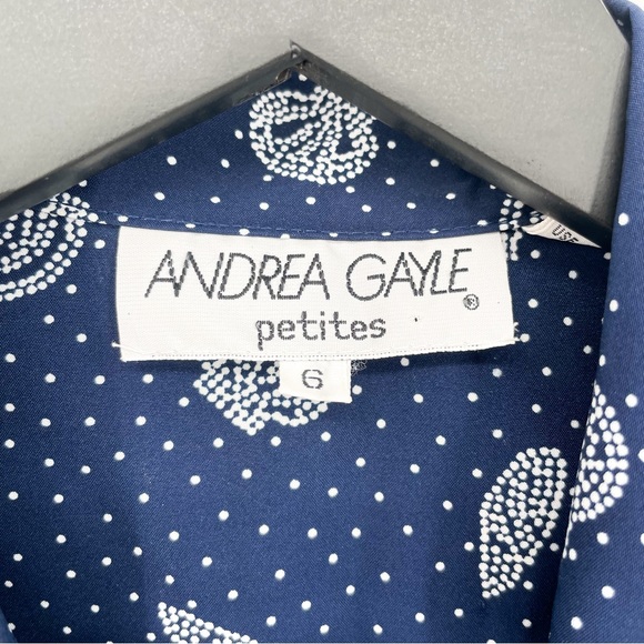 Vintage Andrea Gayle Retro Dotted Blouse Blue White Size 6P - Picture 7 of 7